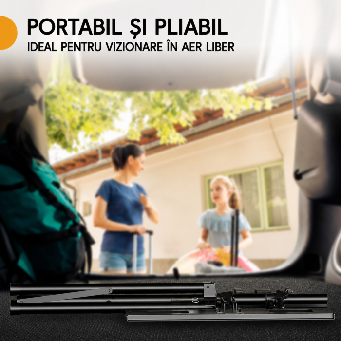 Suport TV Tripod pentru televizor 25–70 Inch, portabil, transportabil, Reglabil pe Inaltime, Inclinare ±15°, VESA 600x400, suporta 49 kg, foarte stabil, Negru [2]