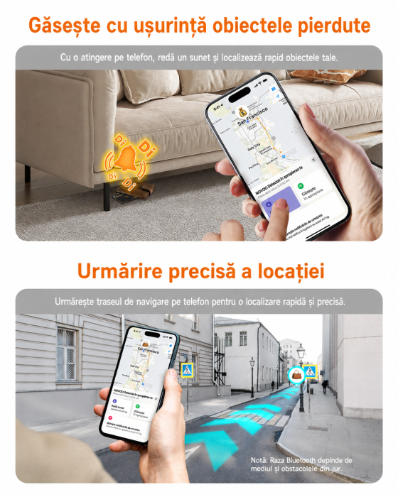 AM311 - Card Smart Tracker Bluetooth NOVOO Compatibil Apple Find My, Slim 1.6 mm, Baterie 6 Ani, IP68, 80 dB, urmaritor anti-pierder Portofel, Bagaje, Haine, Copii (iOS only) [7]