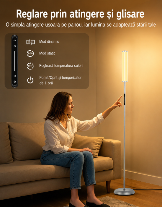 AM312 - Lampadar de podea RGBICW Smart LED, Gri [6]
