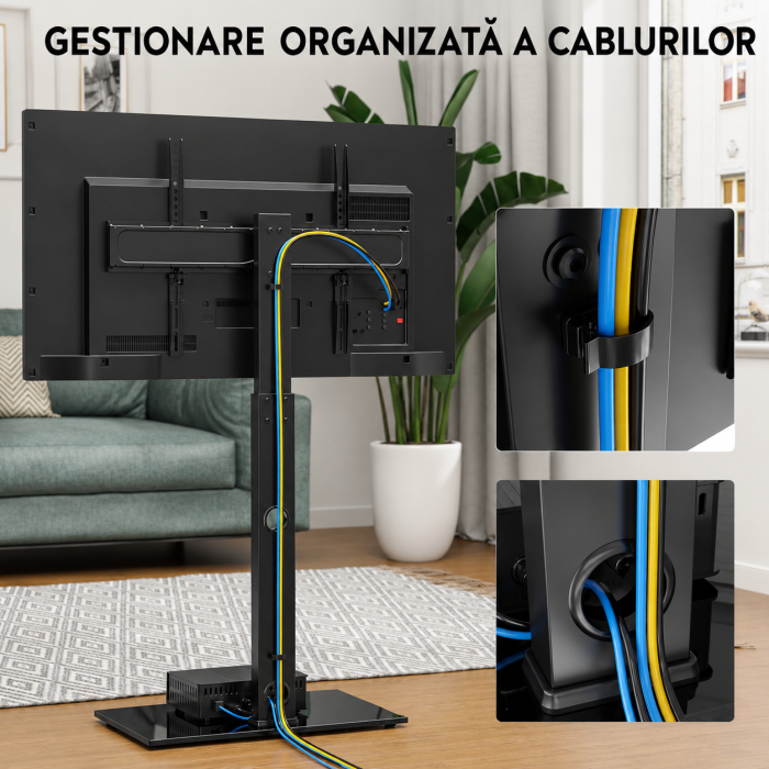 AM315 - Suport TV pentru televizor 30-70 inch Bontec®, plat si curbat, cu sticla securizata, suporta greutate pana la 40 kg, VESA pana la 600 x 400 mm, brat pivotant, inaltime ajustabila, prinderi din otel, m [6]