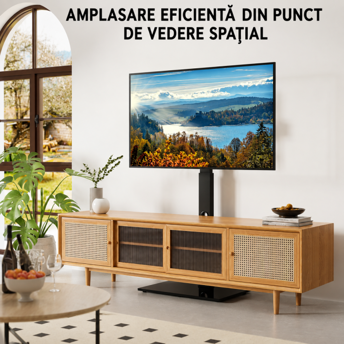 AM315 - Suport TV pentru televizor 30-70 inch Bontec®, plat si curbat, cu sticla securizata, suporta greutate pana la 40 kg, VESA pana la 600 x 400 mm, brat pivotant, inaltime ajustabila, prinderi din otel, m [8]