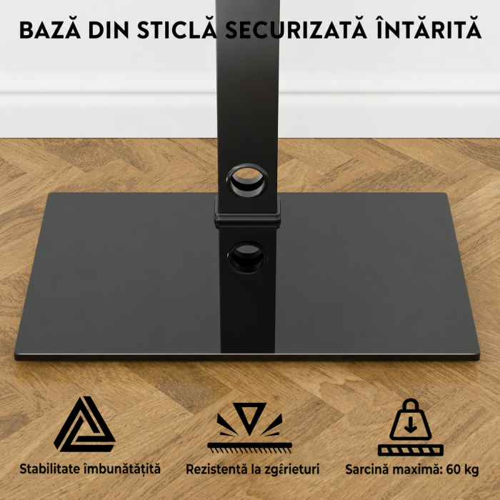 AM315 - Suport TV pentru televizor 30-70 inch Bontec®, plat si curbat, cu sticla securizata, suporta greutate pana la 40 kg, VESA pana la 600 x 400 mm, brat pivotant, inaltime ajustabila, prinderi din otel, m [7]