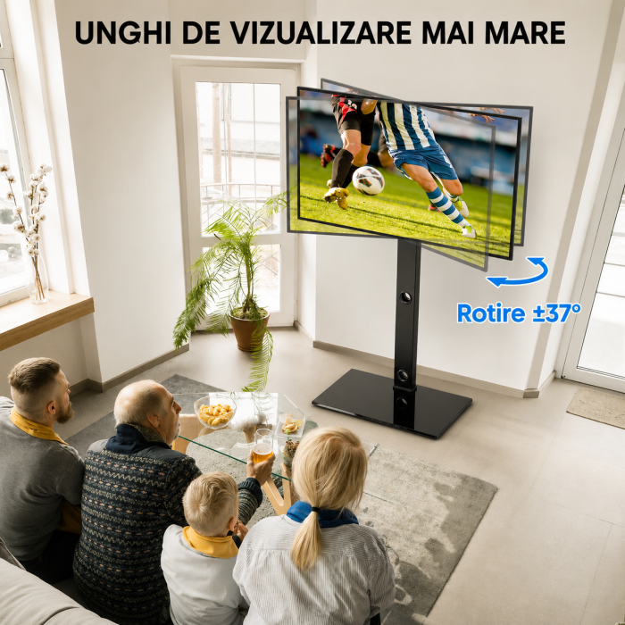 AM315 - Suport TV pentru televizor 30-70 inch Bontec®, plat si curbat, cu sticla securizata, suporta greutate pana la 40 kg, VESA pana la 600 x 400 mm, brat pivotant, inaltime ajustabila, prinderi din otel, m [5]