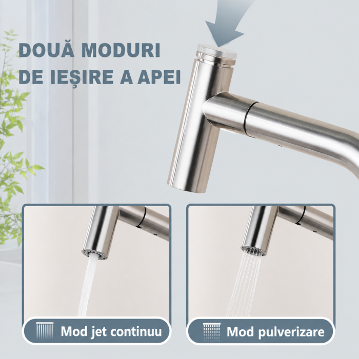 AM316 - Baterie pentru Chiuveta Bucatarie Extractabila, Inox Premium SUS304, Anti-rugina, Anti-exfoliere, cap dus extractabil, Pipa inalta si Rotire 360°, 2 Moduri Jet, Monocomanda, de calitate [4]