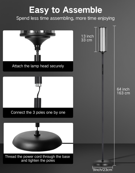 Lampa smart LED de podea RGBICW cu Abajur Dublu, Negru [8]