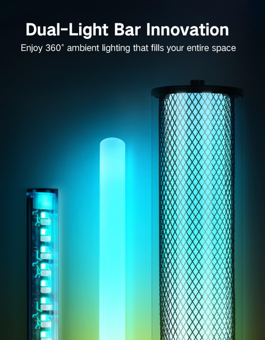 Lampa smart LED de podea RGBICW cu Abajur Dublu, Negru [6]