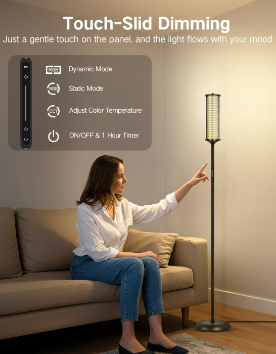 Lampa smart LED de podea RGBICW cu Abajur Dublu, Negru [3]