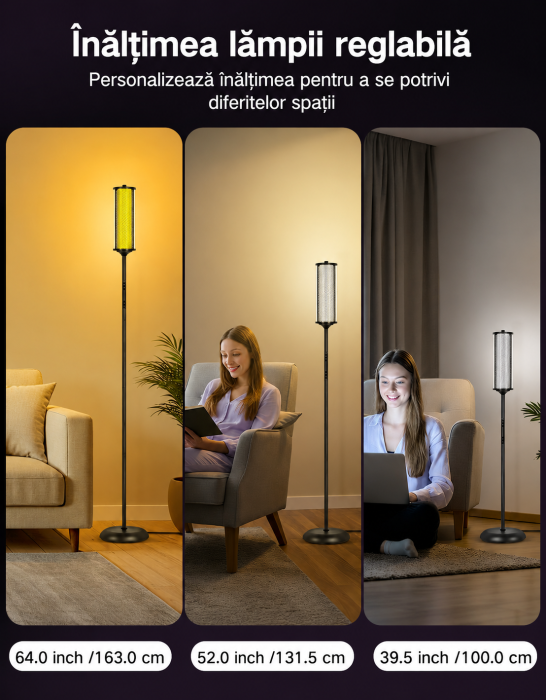 Lampa smart LED de podea RGBICW cu Abajur Dublu, Negru [4]