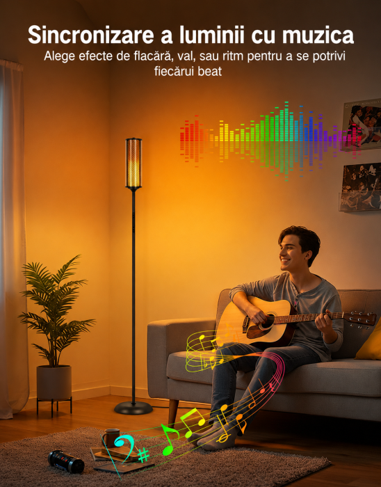 Lampa smart LED de podea RGBICW cu Abajur Dublu, Negru [7]