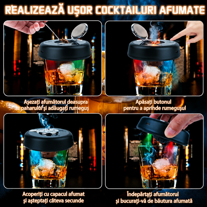 Afumator Cocktail Electric cu LED, Cocktail Smoker Kit cu 6 Tipuri Rumegus Natural [2]