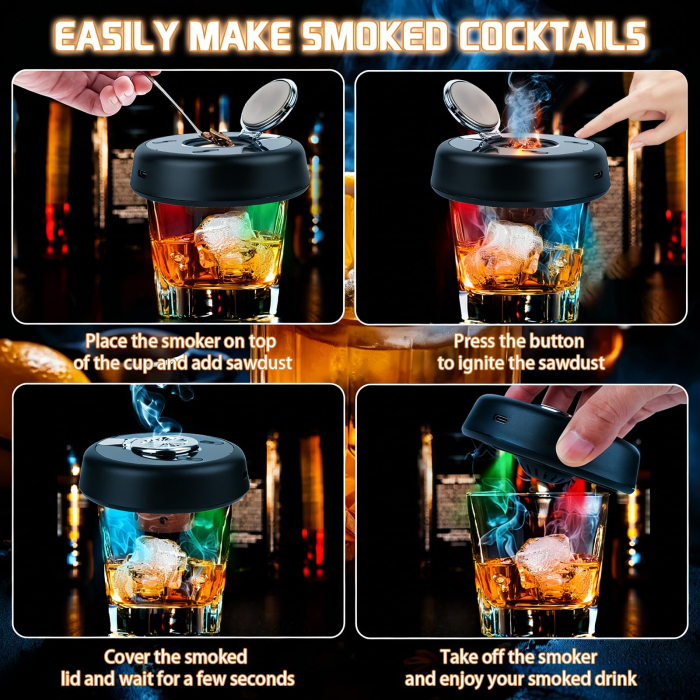 Afumator Cocktail Electric cu LED, Cocktail Smoker Kit cu 6 Tipuri Rumegus Natural [2]