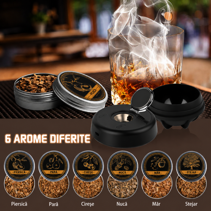 Afumator Cocktail Electric cu LED, Cocktail Smoker Kit cu 6 Tipuri Rumegus Natural [4]