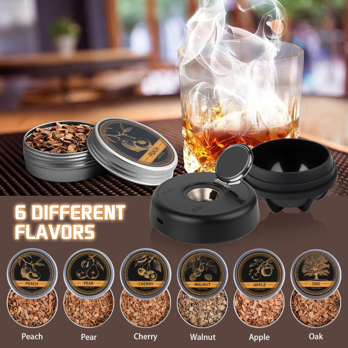 Afumator Cocktail Electric cu LED, Cocktail Smoker Kit cu 6 Tipuri Rumegus Natural [4]