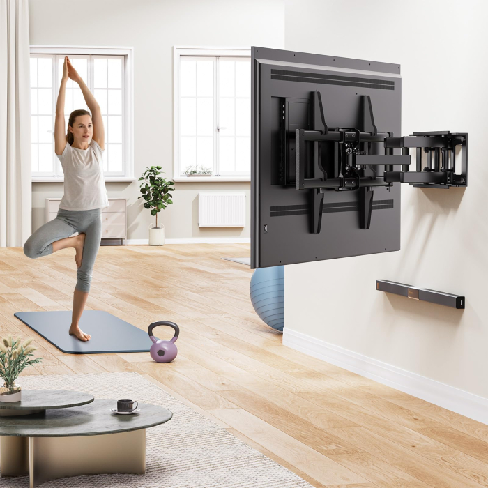 Pachet Suport TV de perete, pentru televizor 37–80 inch, compatibil vesa pana la 600x400, functie inclinare, retractare, rotire si nivelare, montaj rapid cu blocare automata si Prelungitor 3000 W de 5 metri lungime [8]