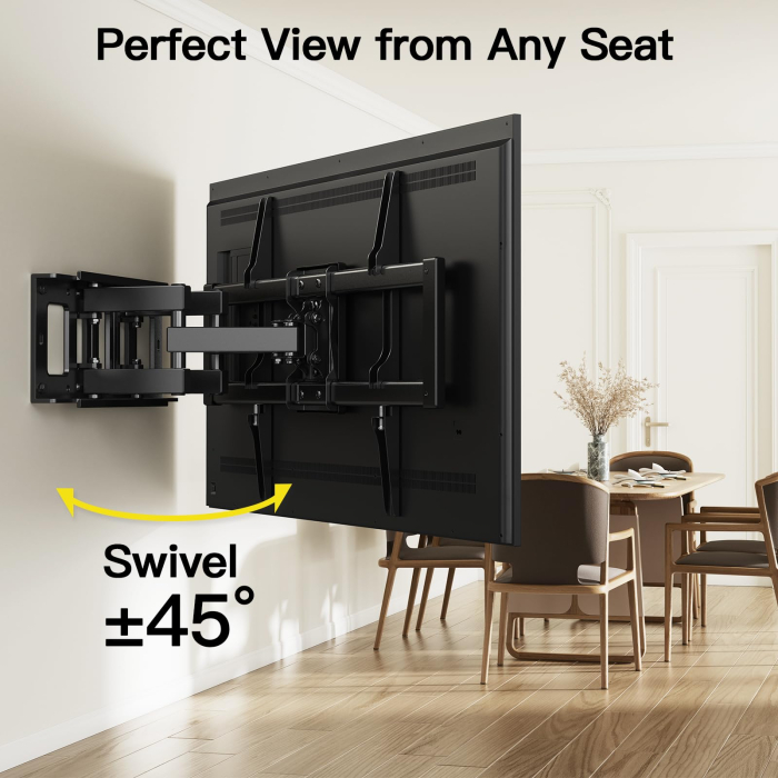 Pachet Suport TV de perete, pentru televizor 37–80 inch, compatibil vesa pana la 600x400, functie inclinare, retractare, rotire si nivelare, montaj rapid cu blocare automata si Prelungitor 3000 W de 5 metri lungime [3]