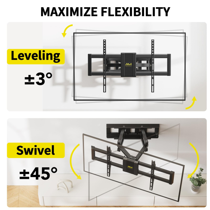 Pachet Suport TV de perete, pentru televizor 37–80 inch, compatibil vesa pana la 600x400, functie inclinare, retractare, rotire si nivelare, montaj rapid cu blocare automata si Prelungitor 3000 W de 5 metri lungime [5]