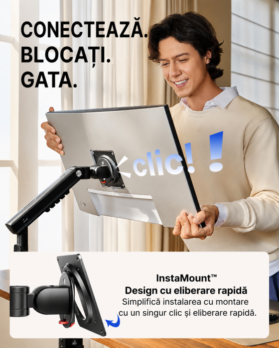 Pachet Suport HUANUO® pentru 2 monitoare de 13-32 Inch Negru si Prelungitor 3000 W 5m [8]