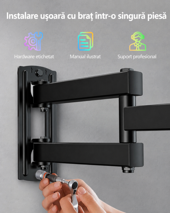 Pachet Suport TV de Perete PERLESMITH® cu Lumina LED + Cutter [4]