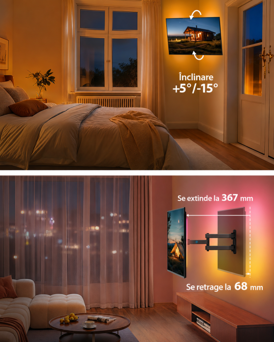 Pachet Suport TV de Perete PERLESMITH® cu Lumina LED + Cutter [7]
