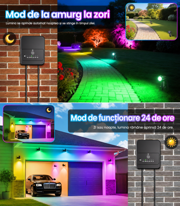 Set 8 Spoturi LED RGB Exterior, 100 lm/Spot, Cablu 23 m, Telecomanda, IP66 + Cutter [6]