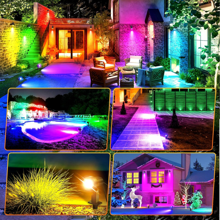 Set 8 Spoturi LED RGB Exterior, 100 lm/Spot, Cablu 23 m, Telecomanda, IP66 + Cutter [8]