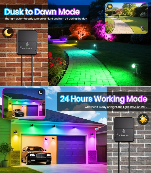 Set 8 Spoturi LED RGB Exterior, 100 lm/Spot, Cablu 23 m, Telecomanda, IP66 + Cutter [6]