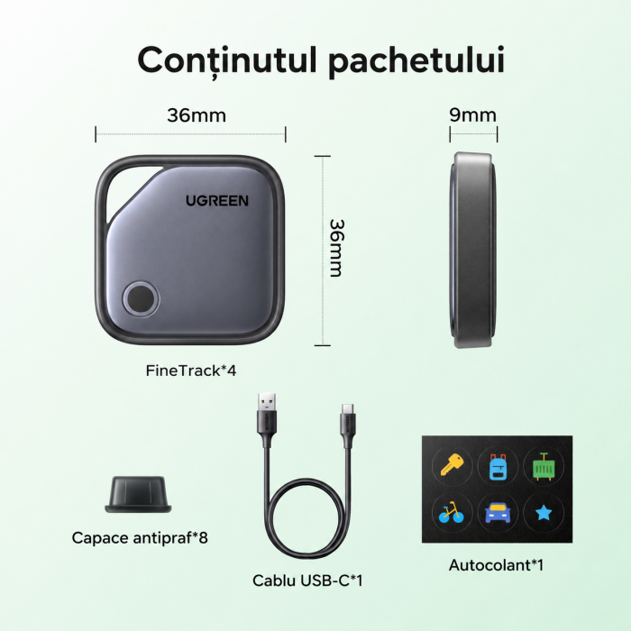 Set 4 Trackere Bluetooth Android, Google Find Hub, USB-C, Autonomie pana la 12 Luni [3]