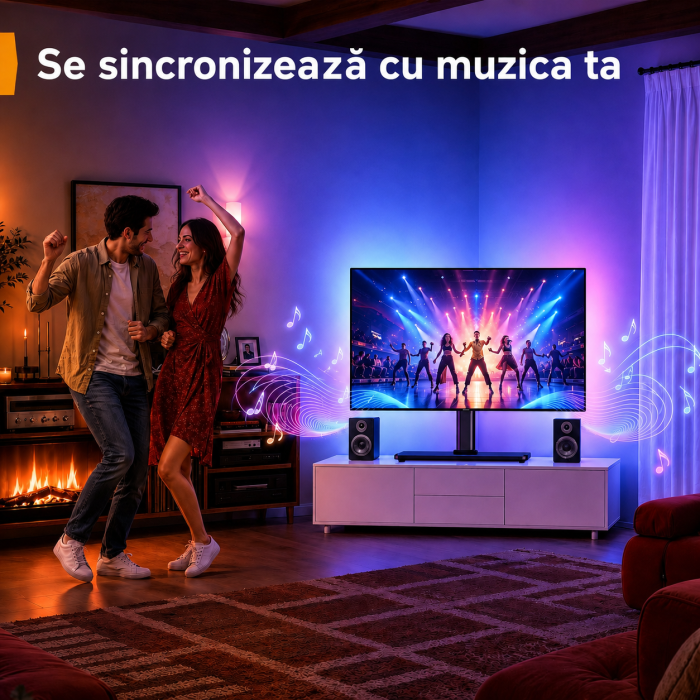Suport TV Masa 24-60 inch, LED RGB, Rotire ±50°, VESA 400x400, 45 kg + Cutter [8]