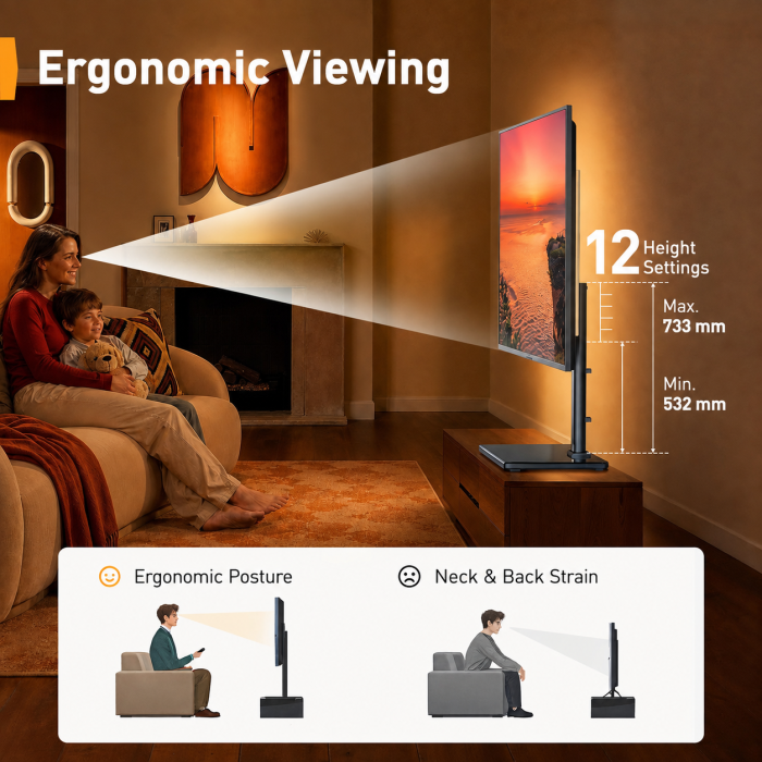 Suport TV Masa 24-60 inch, LED RGB, Rotire ±50°, VESA 400x400, 45 kg + Cutter [5]