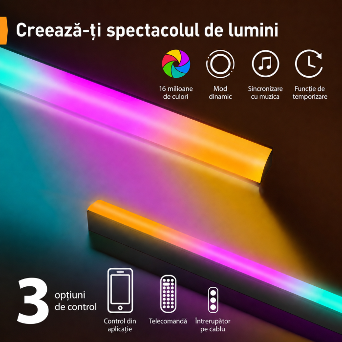 Suport TV Masa 24-60 inch, LED RGB, Rotire ±50°, VESA 400x400, 45 kg + Cutter [7]