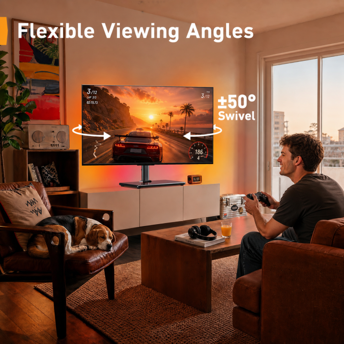 Suport TV Masa 24-60 inch, LED RGB, Rotire ±50°, VESA 400x400, 45 kg + Cutter [6]