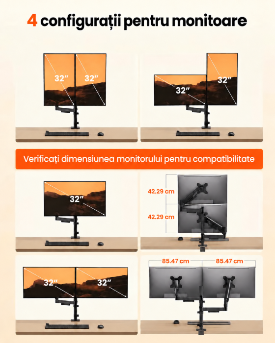 Suport profesional ErGear pentru 2 monitoare 13-32 inch [3]