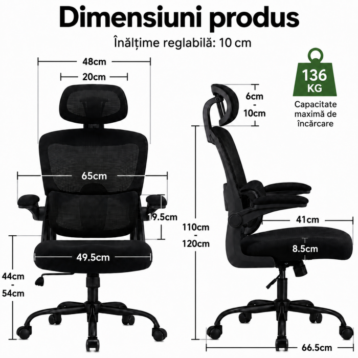 Scaun ergonomic de birou negru [3]
