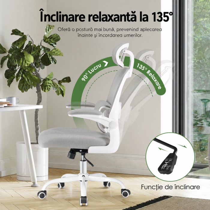 Scaun ergonomic de birou alb-gri [4]