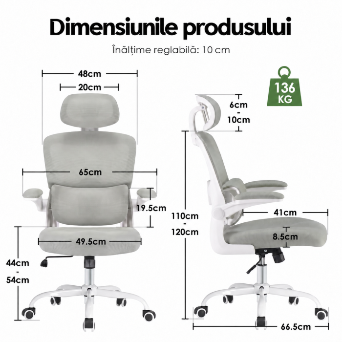 Scaun ergonomic de birou alb-gri [3]