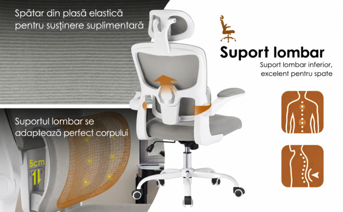 Scaun ergonomic de birou alb-gri [8]