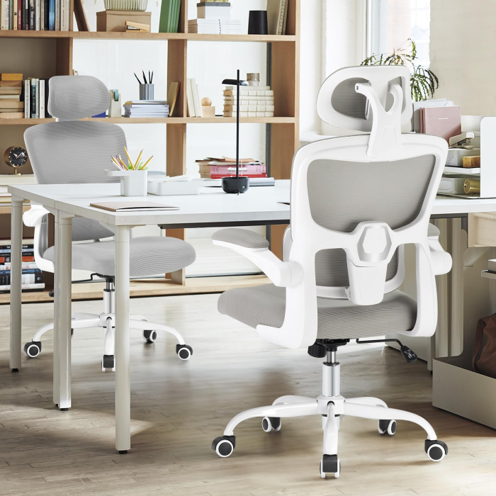 Scaun ergonomic de birou alb-gri [2]