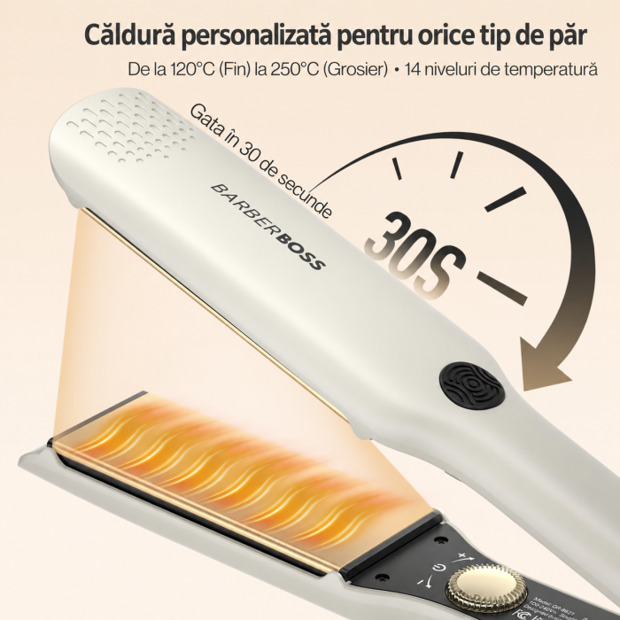 Placa Profesionala Par, Ceramica cu Keratina, 120-250°C, Crem [4]