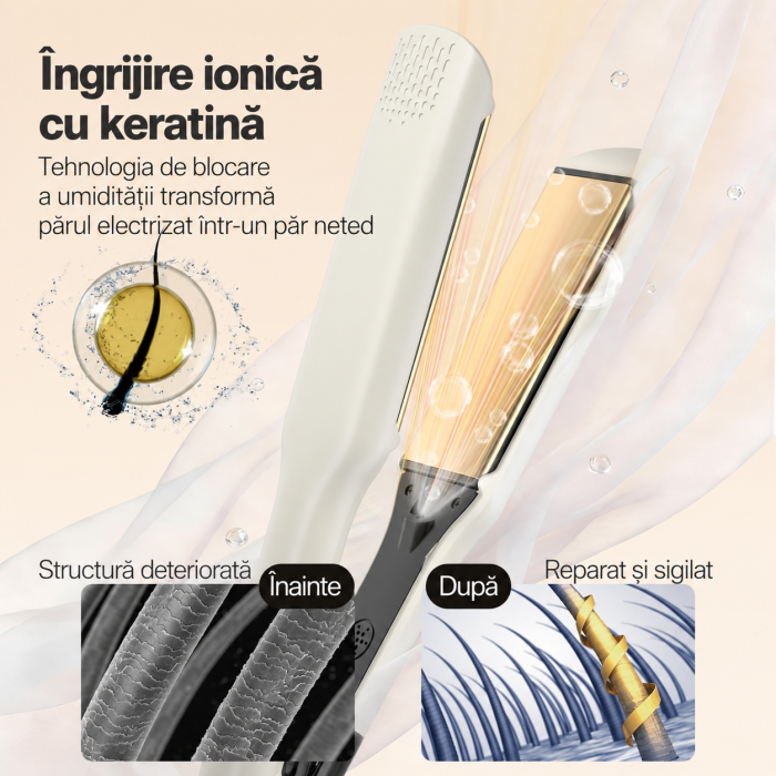 Placa Profesionala Par, Ceramica cu Keratina, 120-250°C, Crem [3]