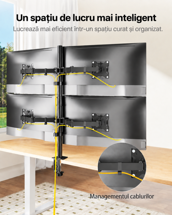 Suport 4 Monitoare 17-32 inch, 10 kg/Brat, VESA, Rotire 360° [3]