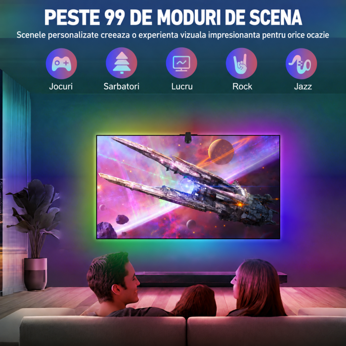Banda LED TV Smart 4m AR Colour Sync, RGB IC, Sincronizare Muzica, Control Bluetooth si Telecomanda, pentru TV 55–65 inch [5]