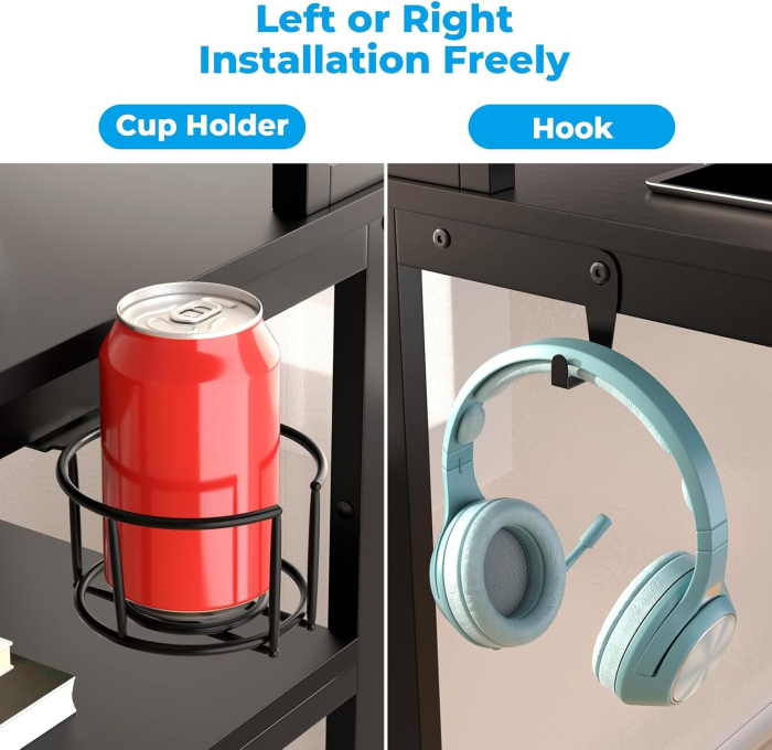 Birou GreenForest® 120x55x75 cm cu rafturi detasabile, suport monitor, structura metalica, ergonomic, multifunctional, negru. [5]