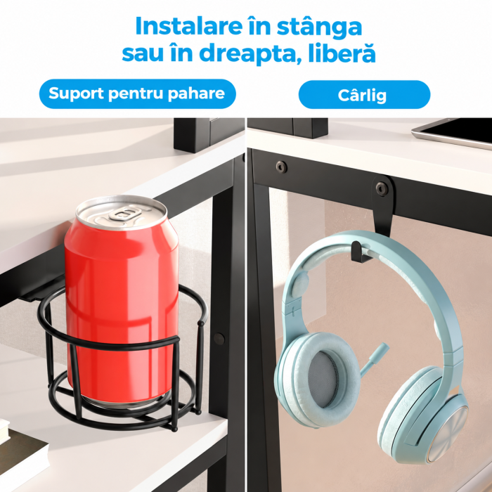 AM283 - Birou modern 100x50x75 cm cu spatiu de depozitare, masa PC cu rafturi detasabile, suport monitor, structura metalica stabila, design ergonomic si multifunctional pentru acasa, gaming, dormitor sau birou, alb [5]
