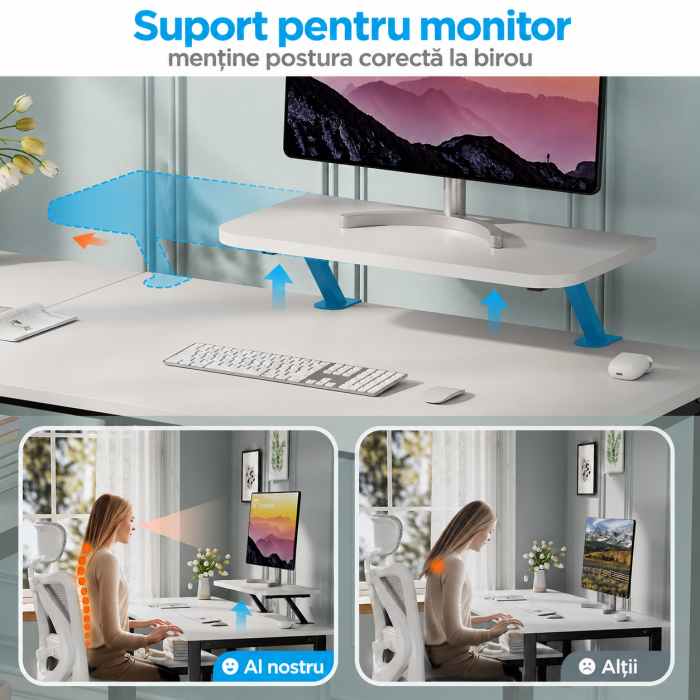 AM282 - Birou modern 100x50x75 cm cu spatiu de depozitare, masa PC cu rafturi detasabile, suport monitor, structura metalica stabila, design ergonomic si multifunctional pentru acasa, gaming, dormitor sau birou, alb [6]