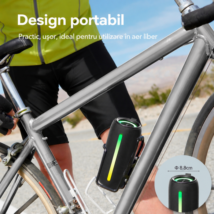 AM271 - Boxa portabila Oraolo® , 20 watt, Bluetooth 5.4, Functie TWS Pairing x 2, Rezistenta la apa IPX6, Acumulator, Lumini RGB, Type C, Conexiune AUX, Slot SD Card si USB, Negru [7]