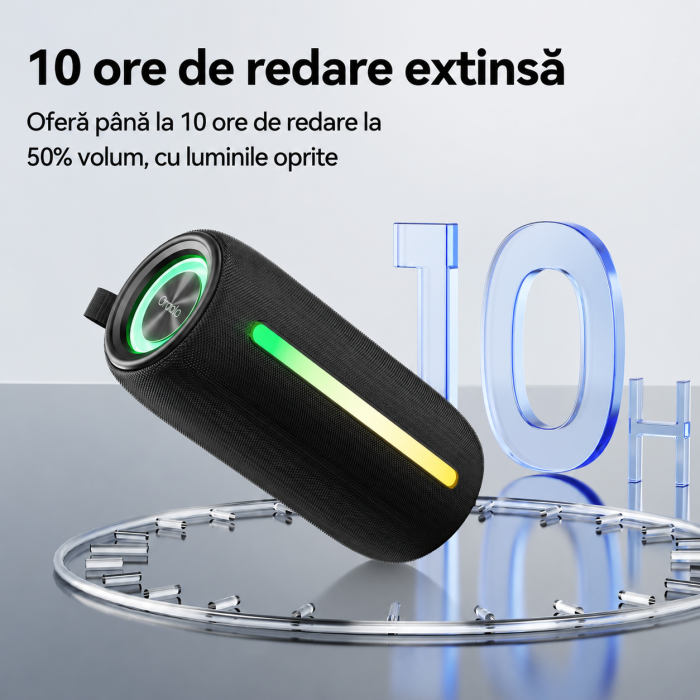 AM271 - Boxa portabila Oraolo® , 20 watt, Bluetooth 5.4, Functie TWS Pairing x 2, Rezistenta la apa IPX6, Acumulator, Lumini RGB, Type C, Conexiune AUX, Slot SD Card si USB, Negru [3]