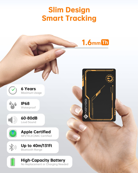 Card Smart Tracker Bluetooth NOVOO Compatibil Apple Find My, Slim 1.6 mm, Baterie 6 Ani, IP68, 80 dB, urmaritor anti-pierder Portofel, Bagaje, Haine, Copii (iOS only) [3]