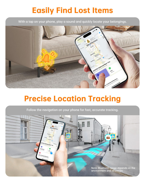 Card Smart Tracker Bluetooth NOVOO Compatibil Apple Find My, Slim 1.6 mm, Baterie 6 Ani, IP68, 80 dB, urmaritor anti-pierder Portofel, Bagaje, Haine, Copii (iOS only) [7]