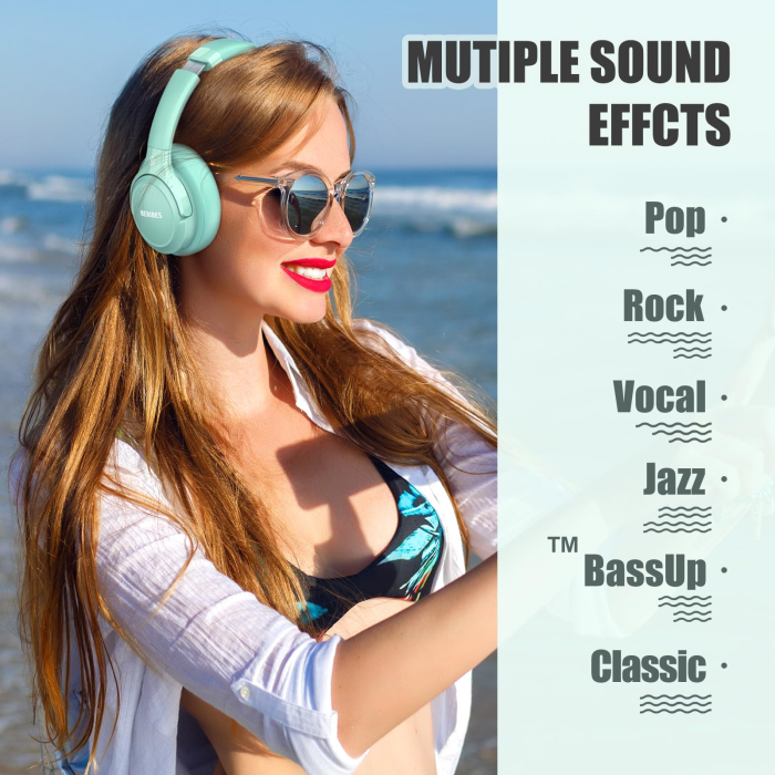 Casti Bluetooth Over-Ear BERIBES® Wireless cu Autonomie de pana la 65 Ore, 6 Moduri EQ, Sunet HiFi Stereo, Bass Profund, Microfon Incorporat, Bluetooth 5.3, Pliabile, Compatibile cu Telefon, iPad, Laptop, PC, Verde [4]