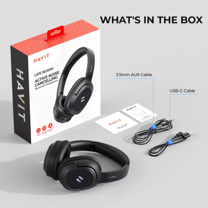 Casti Wireless Over-Ear Bluetooth Havit® H612BT PRO cu Anulare Activa a Zgomotului, Aplicatie Mobila, Mod Equalizer, Latenta Redusa 60ms pentru Gaming, Bass Puternic, Pliabile, Autonomie 50 Ore, Mod Joc, Casti Premium pentru Muzica si Jocuri, Negru [8]